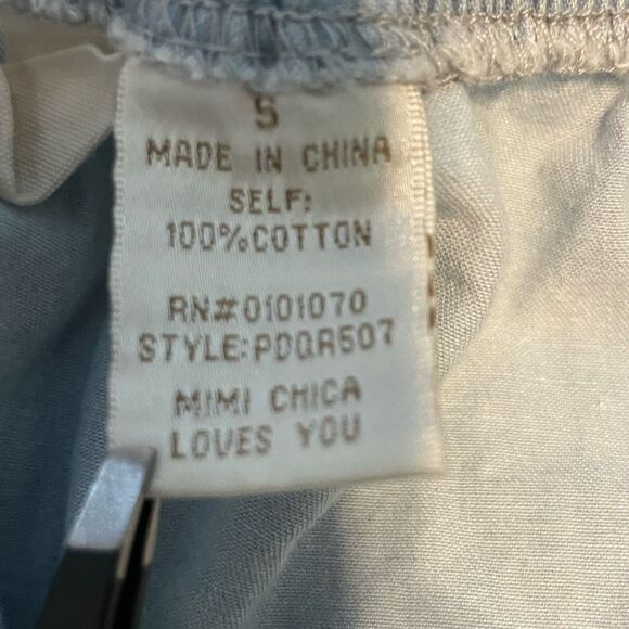 Mimi Chica Halter Chambray Jumpsuit Light Blue Knit Open Back V-Neck Tie Back - Picture 6 of 7